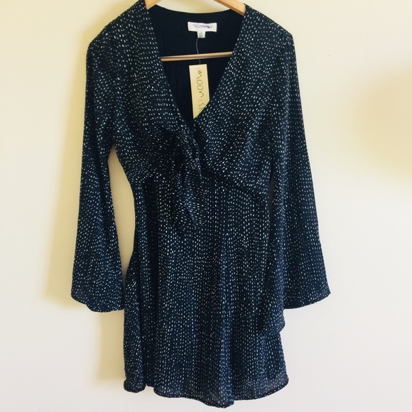 NEW Moon+Sky Black White Dotted Bell Sleeve Dress - Picture 3 of 6